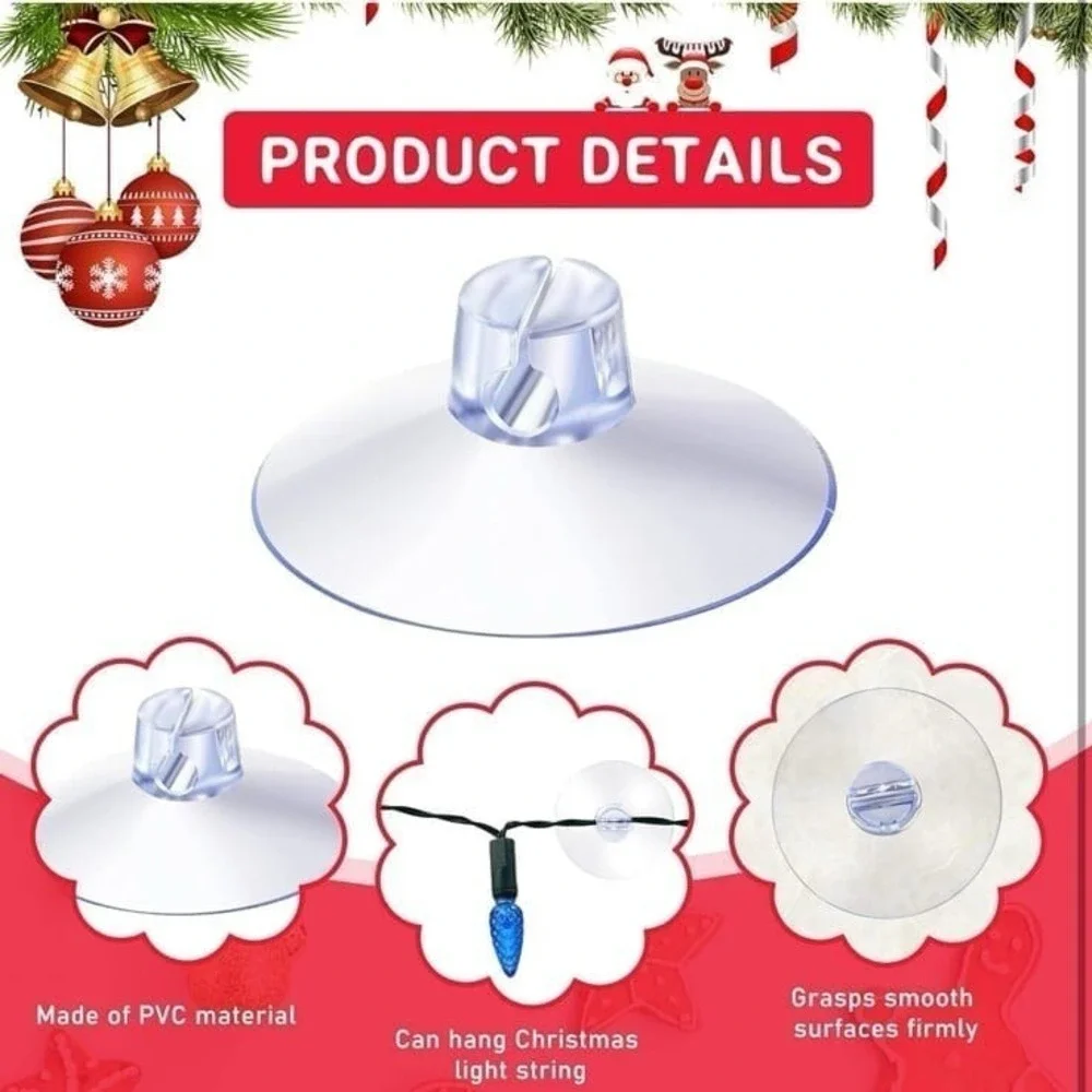 Sieral 25 Pieces Christmas Light Suction Cups Mini Light String Heavy Duty Hooks